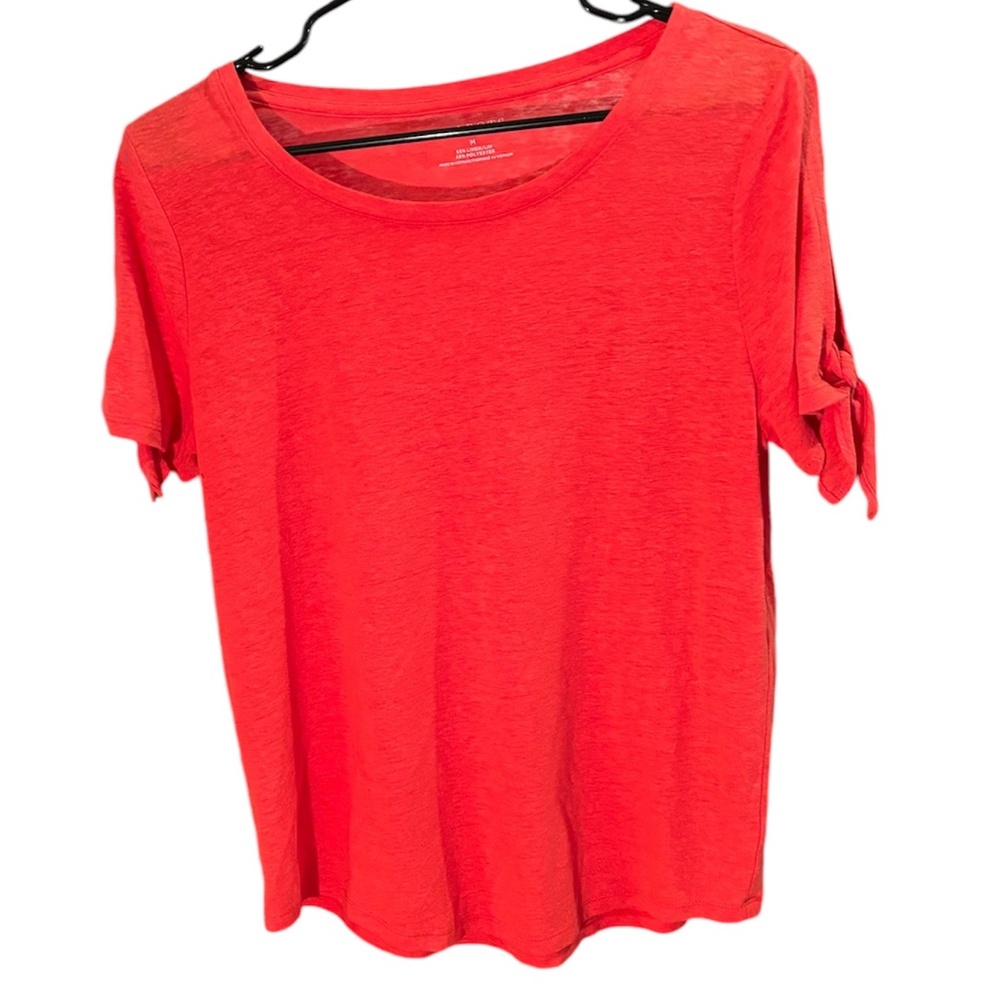 Talbots Linen Blend Reddish-Orange Tee With Tie Sleeves Size M